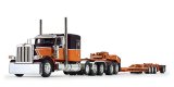 (image for) Peterbilt 389 Orange and Black w Tri-Axle Lowboy Trailer with Jeep and Stinger